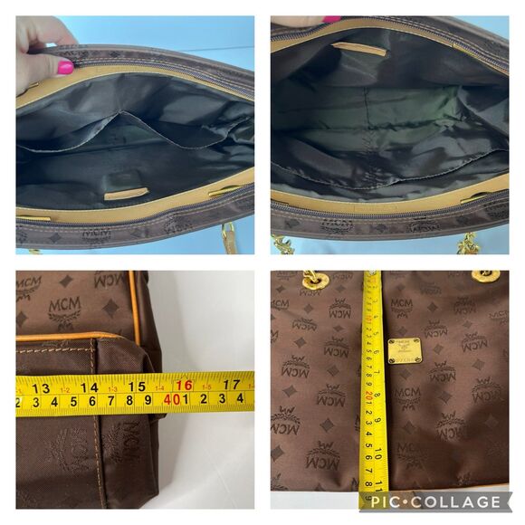 MCM Authentic Leather And Nylon Shoulder Bag Tote Purse - Picture 10 of 12